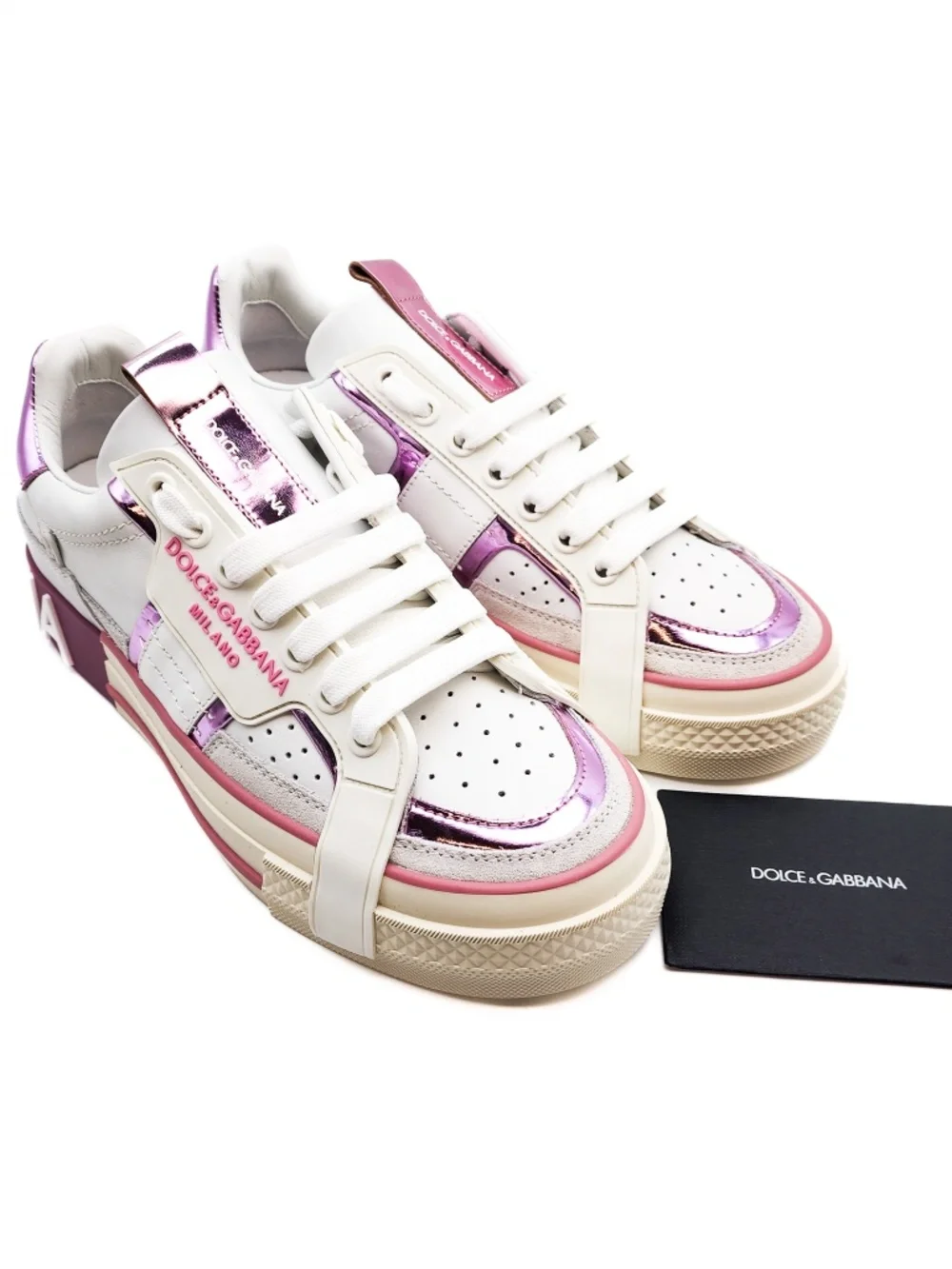 Dolce & Gabbana Custom 2 Zero White Lilac Calf Leather Sneakers EU 38